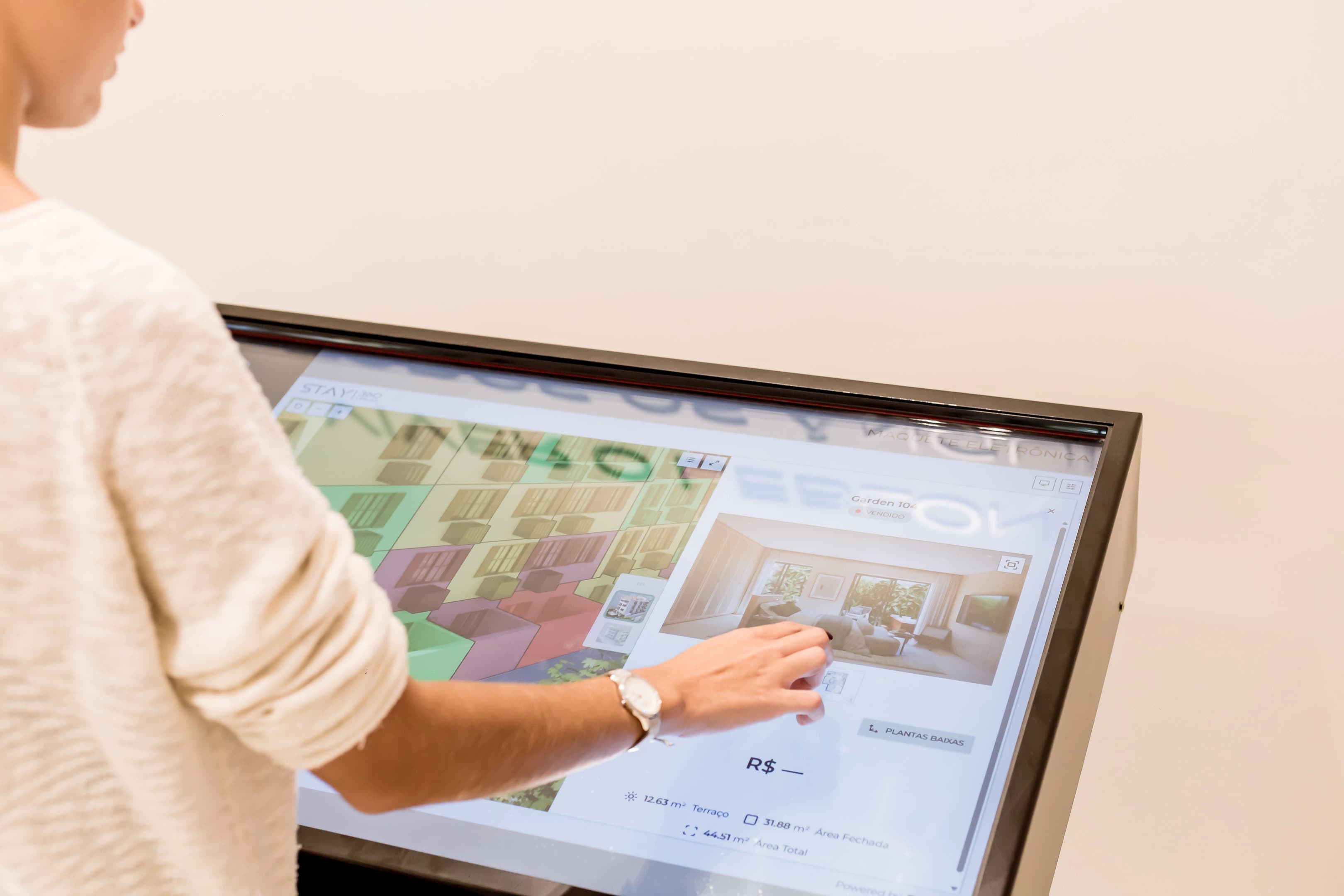 Stay360 kiosk in use, with the unit selector open